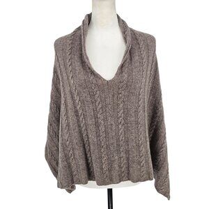 Farella Cashmere Cable Knit Wrap Shawl Cape Pullover OS Taupe Layering Luxury